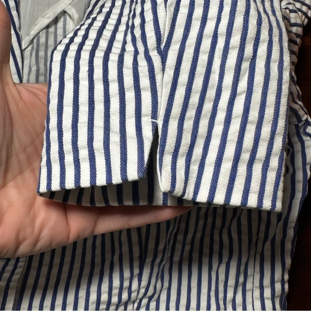 Lauren Ralph Lauren Seersucker Striped Blazer Blue White 12 Petite Like New